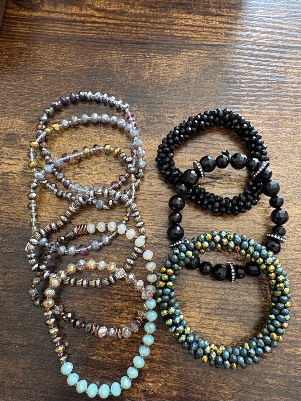 Simply Vera—Mixed Bead Stretch Bracelet Set - Black, Gold, Aqua, Gray